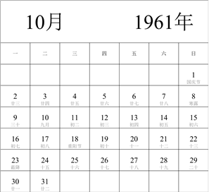 1961年日历